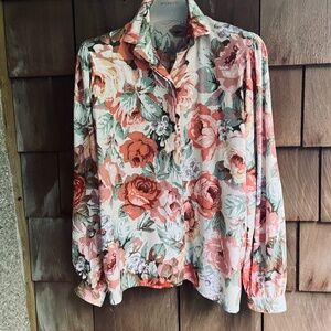 Vintage Alain Manoukian Blouse Mulitcolor Floral  Long Sleeves Button Up Size M